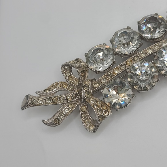 Vintage Rhinestone Brooch Silver Tone Large Heavy - Picture 3 of 13